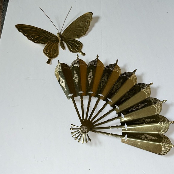 Vintage MCM Fan and Butterfly Set Wall Decor - Picture 1 of 5